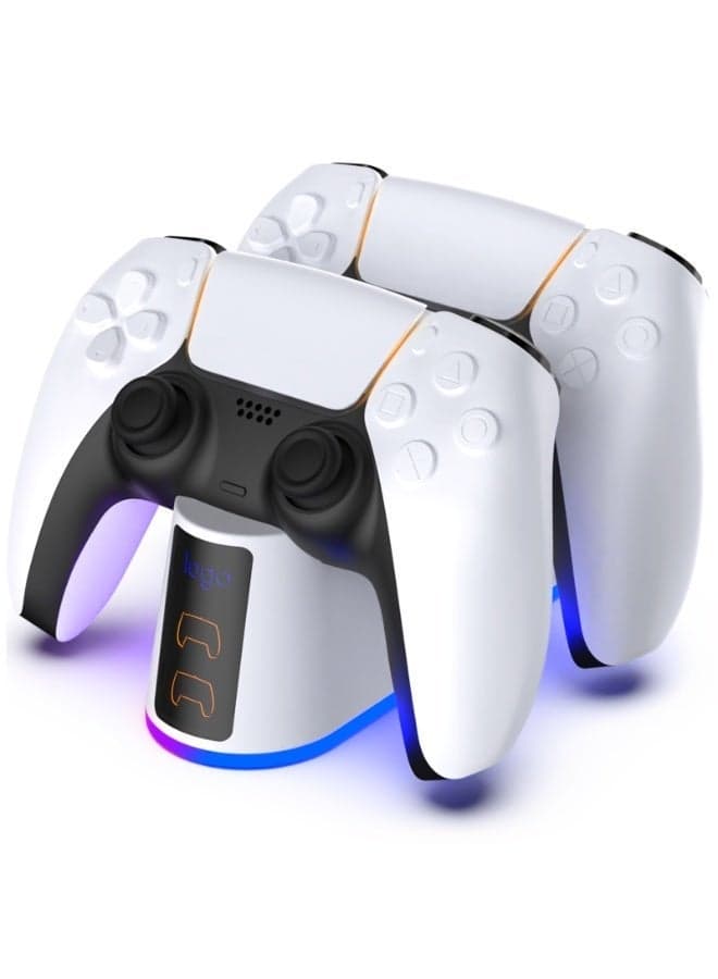 PS5 Controller Charging Station Dual Fast Charger Dock with LED Light Switch, Compatible with PS5 Console/Power Bank/AC Adapter