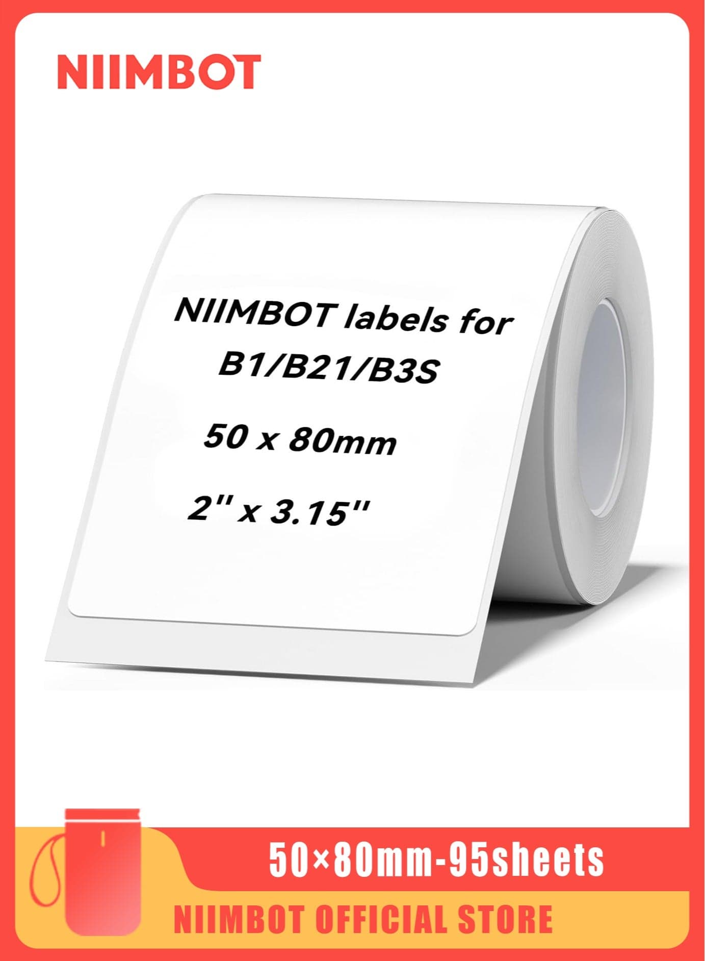 B21/B1/B3S Label Tape Waterproof Thermal Label Paper for Barcode Printing 50*80mm, White