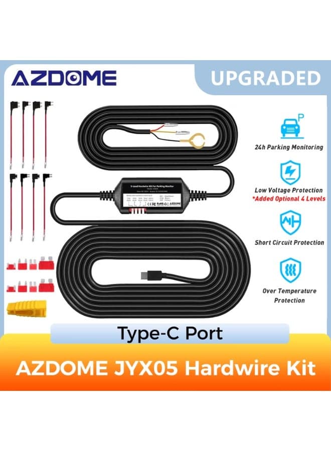 3-Lead ACC Hardwire Kit Type-C USB Port for M550 M580 M660 M01Pro PG17 GS63HPro DashCam,12ft with Fuse Kit, Dash Camera 24H Parking Monitor,Convert 12V-24V to Output 5V/2.5A Max,Low Voltage Protection
