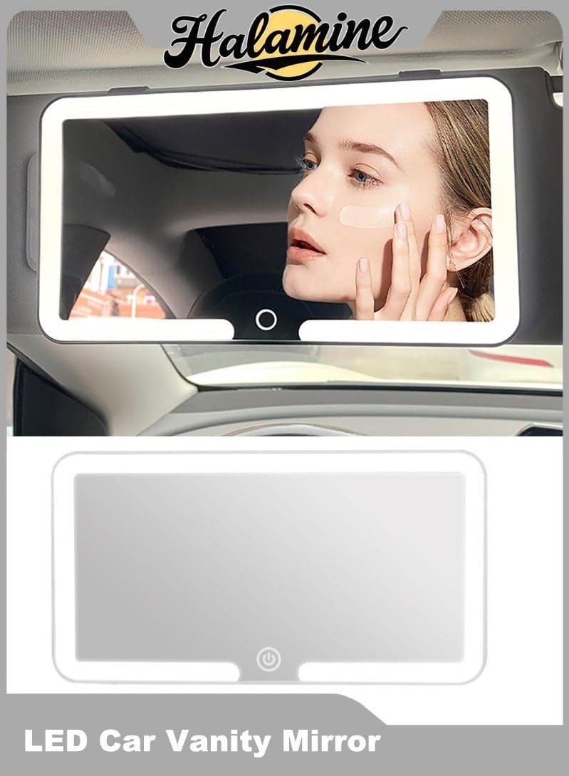 Car Vanity Mirror, Rechargeable Makeup Car Visor Mirror, Leds & 3 Light Modes, Universal Vanity Mirror for Car(White)