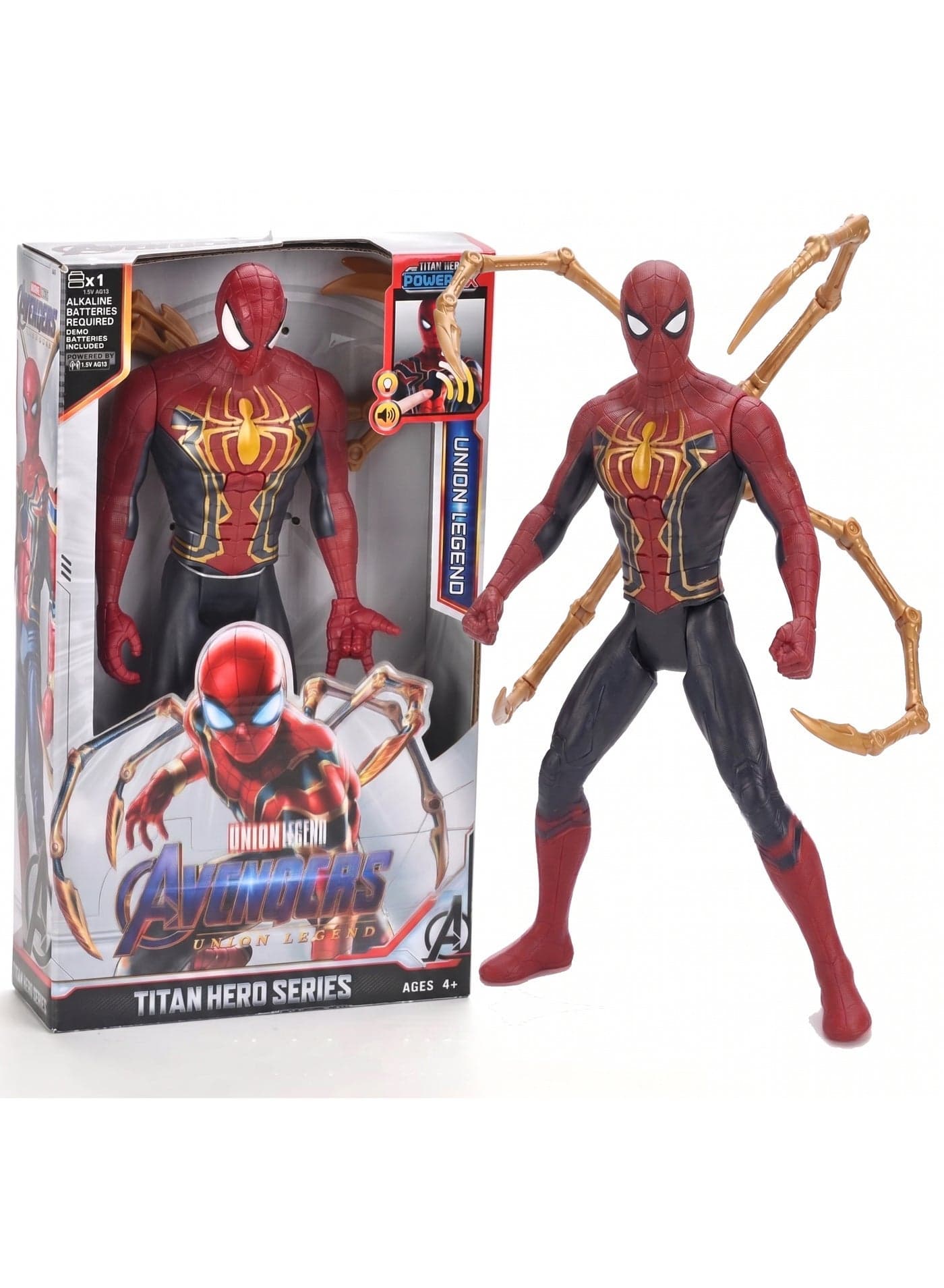 Spider-Man Superhero 30cm Collectible Figure – 12 Inch Titan Hero Series Toy with Lights & Sound | Marvel Union Legend Iron Spider Action Figure with Mechanical Claw Accessories | Best Gift for Kids Birthday, Eid, Christmas Ages 4+