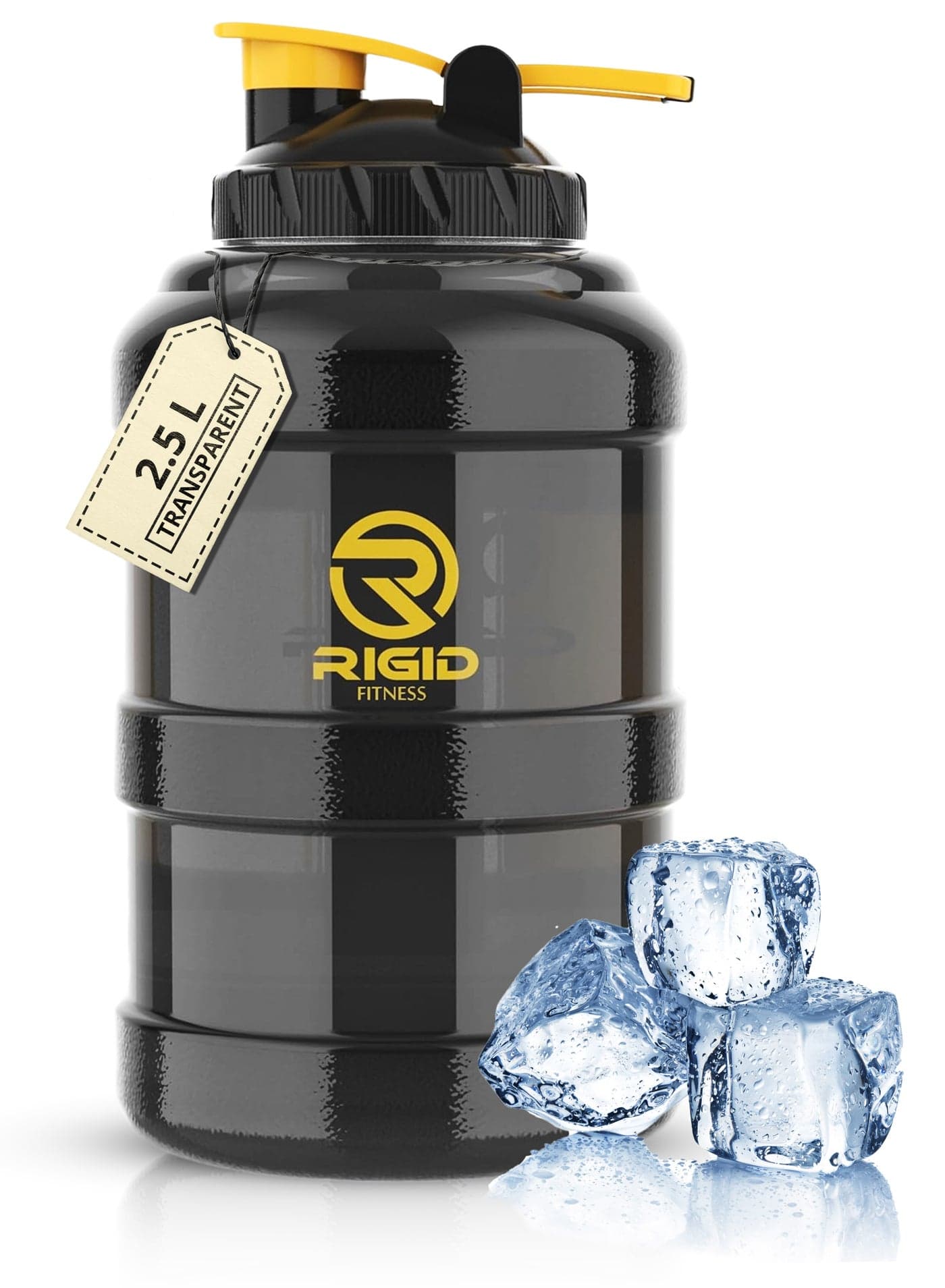 Gym Bottle BPA-Free 2.5L - Hydration Jug - Leak-Proof Sport Water Bottle, Odorless & Transparent - Ideal Jug for Gym, Fitness and Outdoor Activities - Safe & No Smell (Black/Transparent)