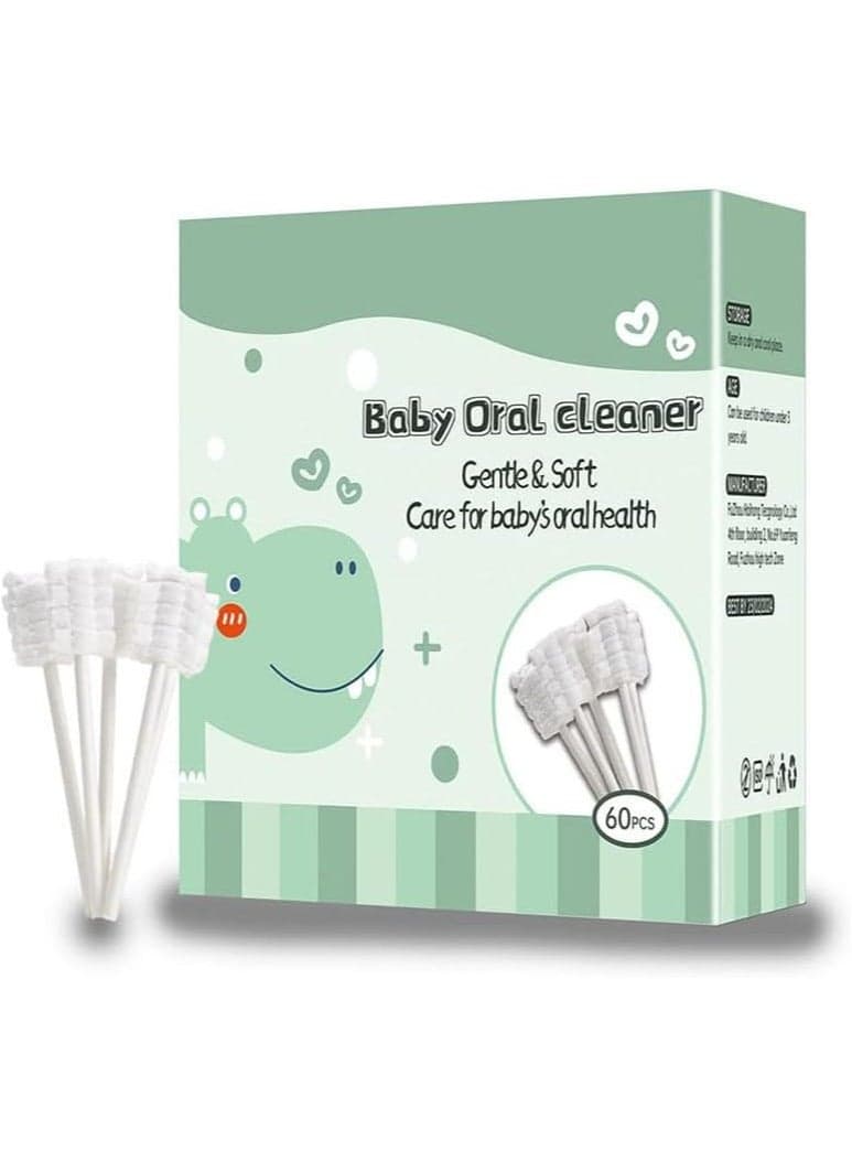 60 PCS Baby Tongue Cleaner & 2Pcs Baby Finger Toothbrush, Toothbrush Infant Upgrade Gum Cleaner with Paper Handle, Soft Gauze for 0-36 Month Baby