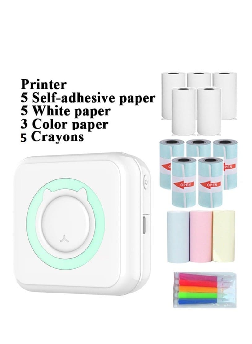 Portable Wireless Printer Mini Pocket Bluetooth Thermal Printers with 13 Rolls Printing Paper Compatible with Android iOS Smartphone for Label Receipt Photo Notes and Memos