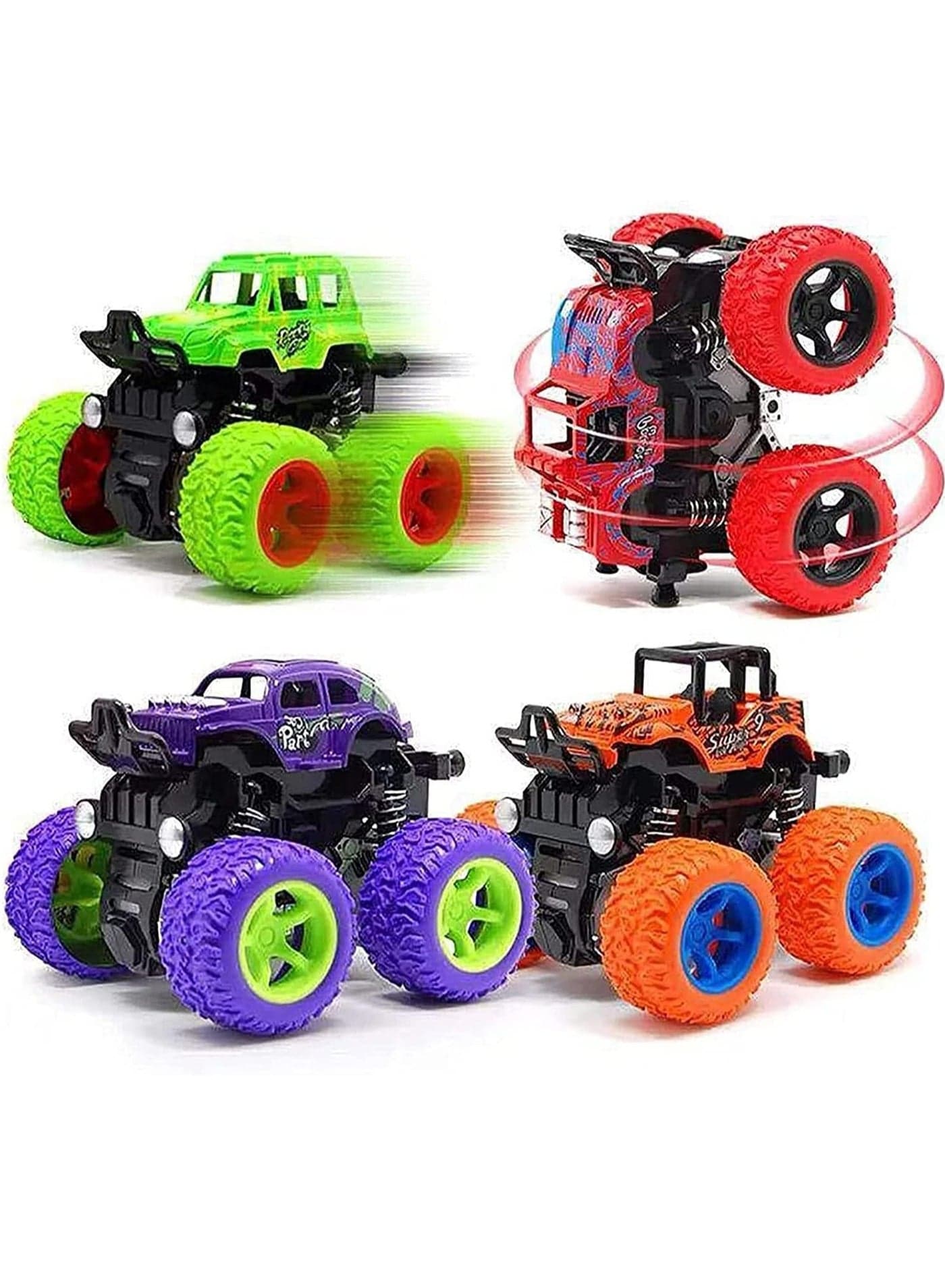 Monster Trucks Cars Toys For Boys Toddlers/Truck toy Boy Toys For Kids/Push and Pull Car Toys Gift Toys For Boys/ 360 rotation Car Toys For Boys - 4Pcs