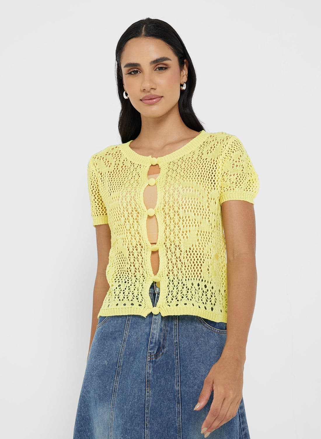 Knitted Openwork Button Up Top