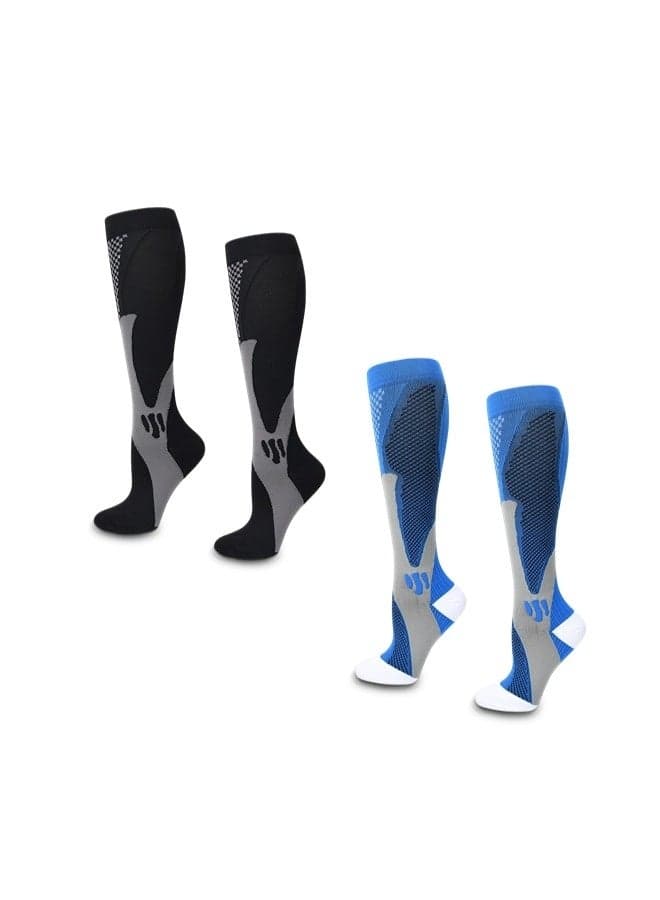 2 Pairs Men's Compression Socks, Knee Protection and Support Socks, Football Long Socks, Suitable for Running, Football, and Competitive Sports