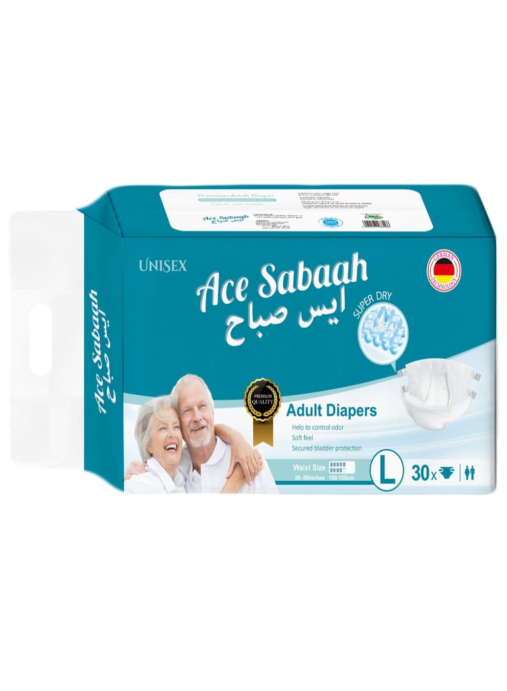 Super Dry Adult Diapers, Size Large, Soft Feel, Pack Of 30, Waist Size 39-59 Inches, 100-150Cm