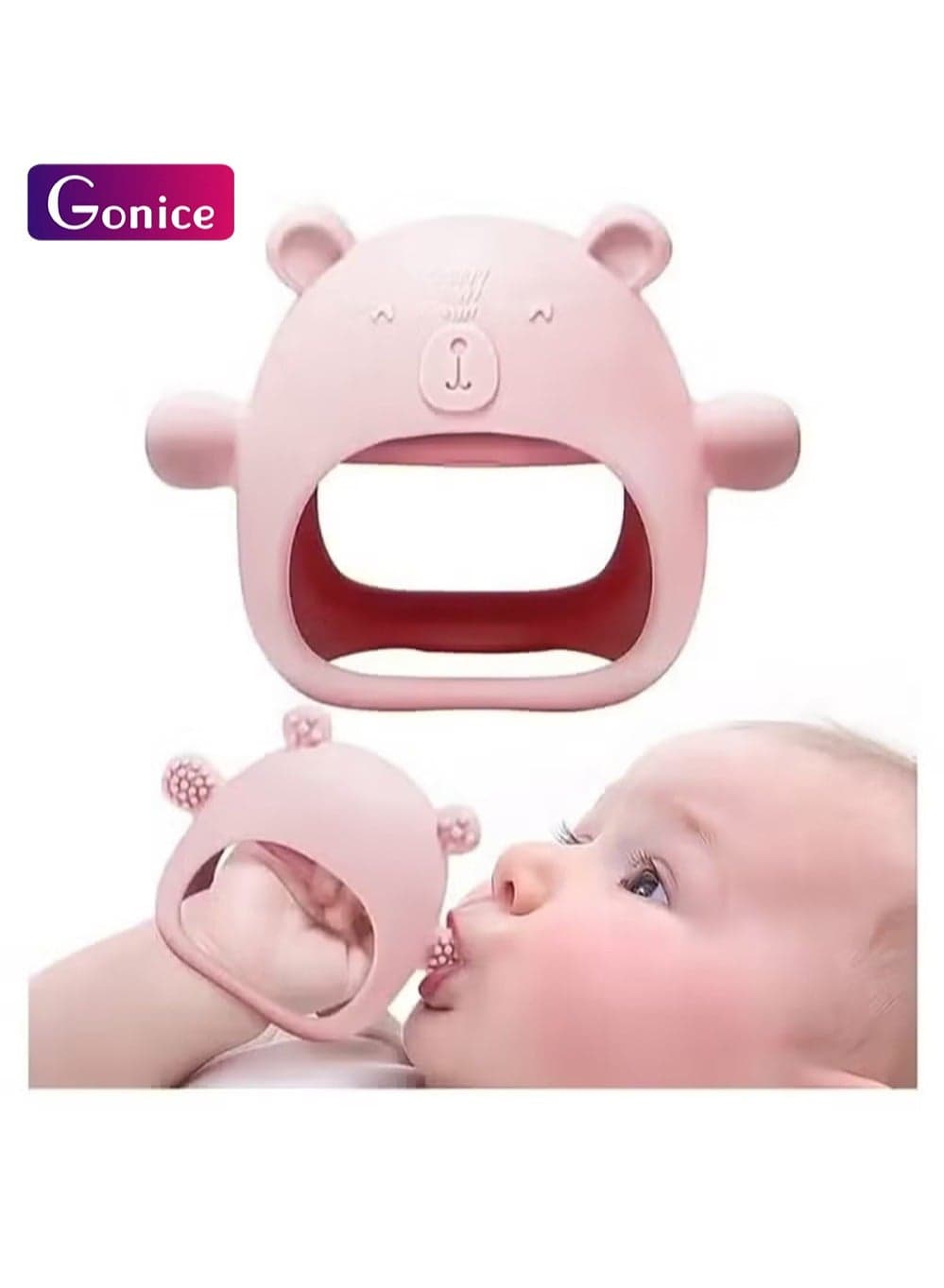 Bear Mitten Baby Teether, Anti-Drop Teething Toy for Babies 3+ Months, Silicone Teether for Teething Relief, Infant Toy for Sucking Needs, BPA Free, Pink