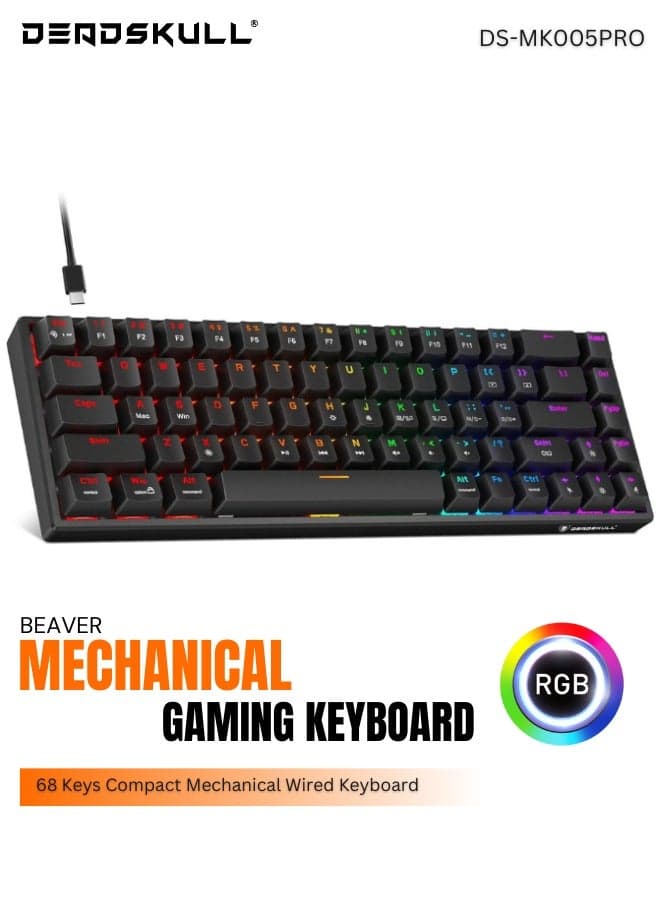 MK005PRO 60% Wired RGB Gaming Keyboard, 68 Keys Compact Mechanical Keyboard