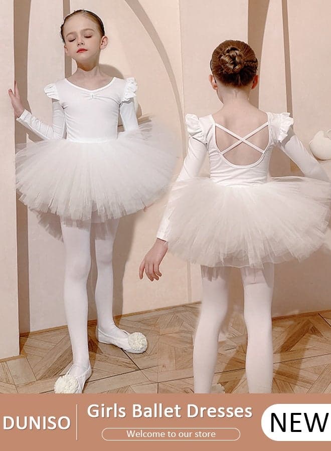 Girls Ballet Dresses Leotards with Skirt Dance Dress Long sleeve Ballerina Tutu Outfit Cotton Dress Ballet Skirt Mini Skirt Princess Dresses Dance Wear Clothes for Little Girl