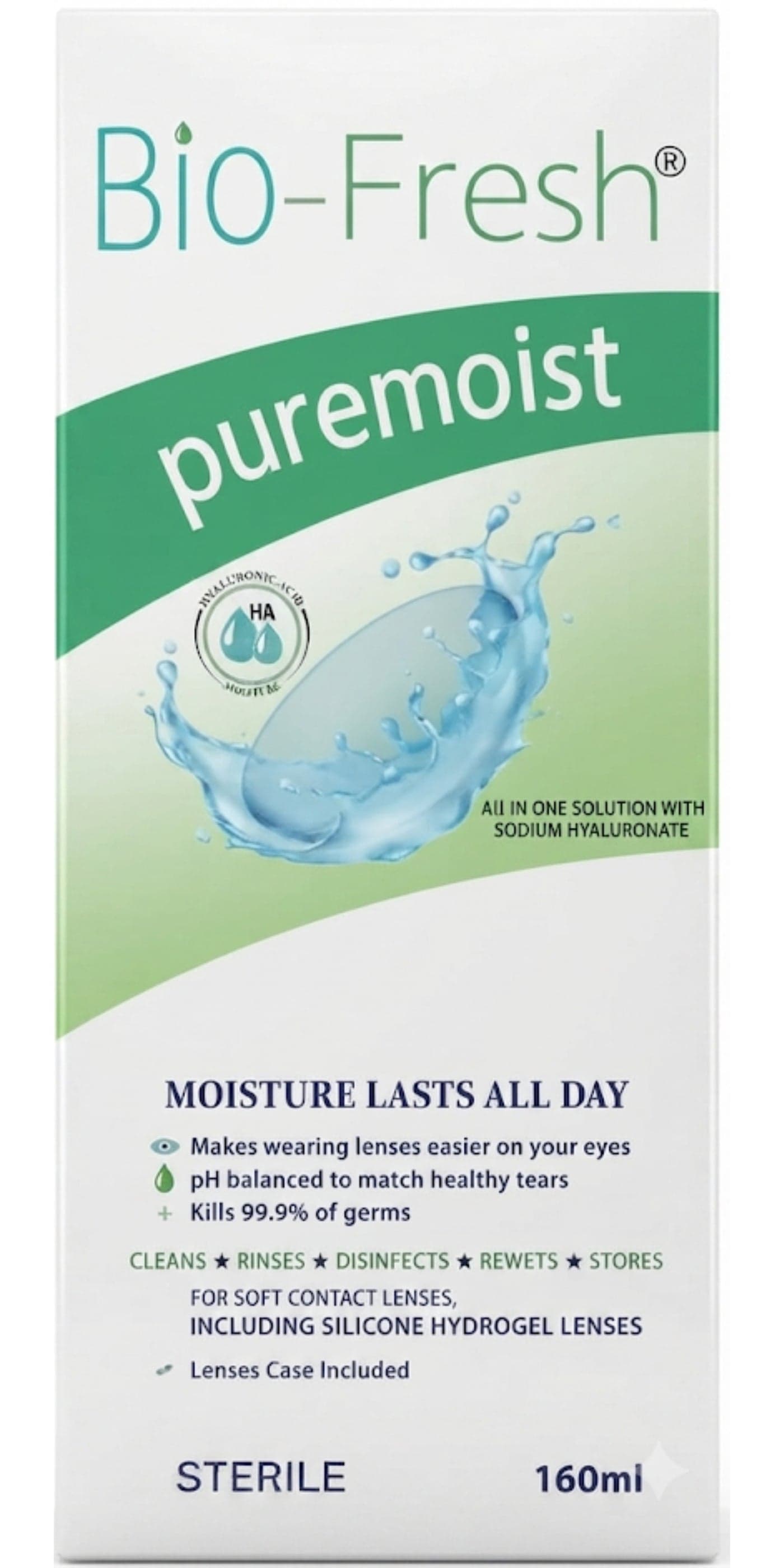 Bio-Fresh Puremoist Contact Lens Solution Cleans, Disinfects, Stores, Rinses & Rewets – 160 ml