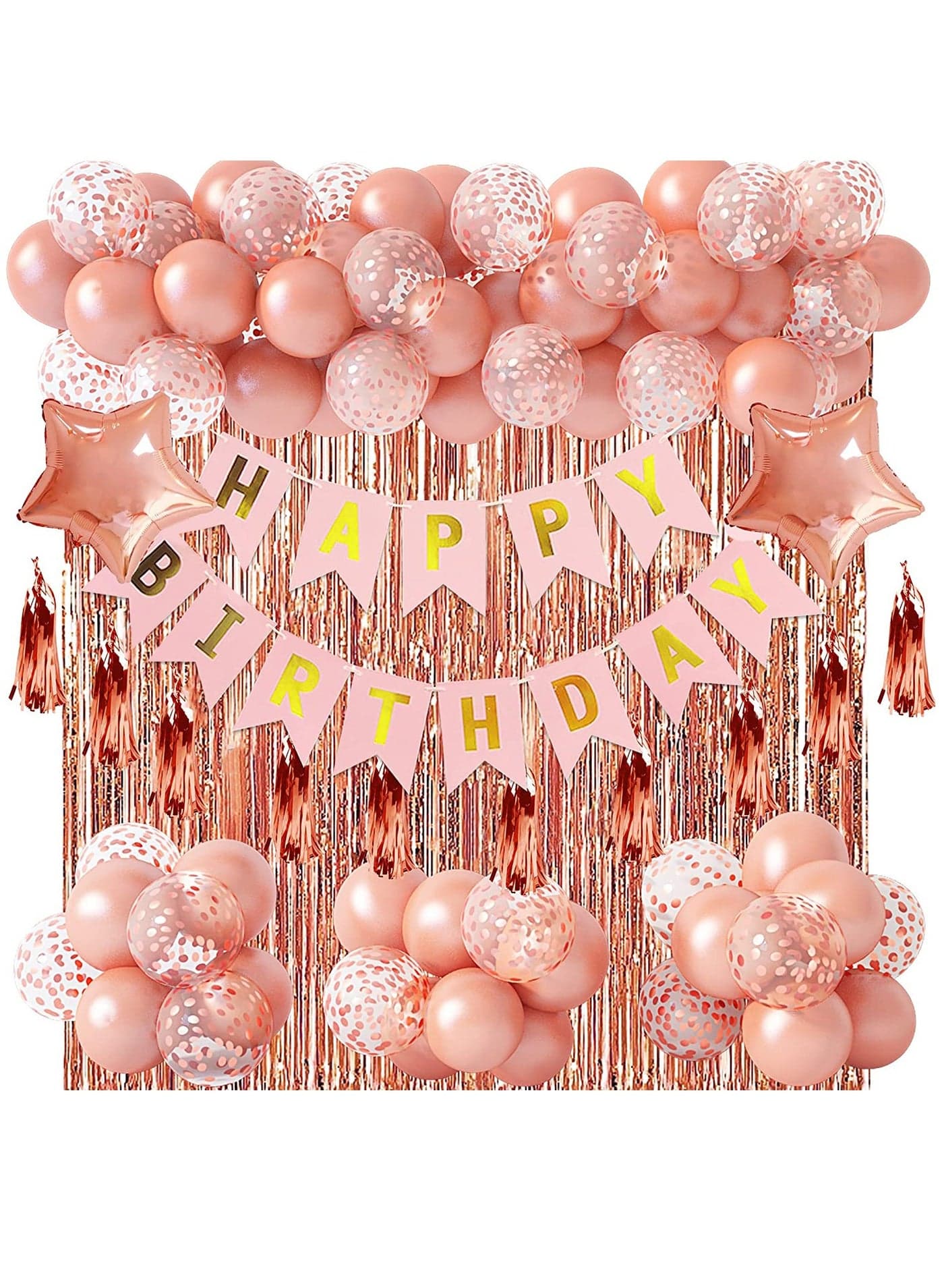 Rose Gold Birthday Party Decoration Set Rose Gold Theme Party Decoration Happy Birthday Banner 62-Piece DIY Decoration Set