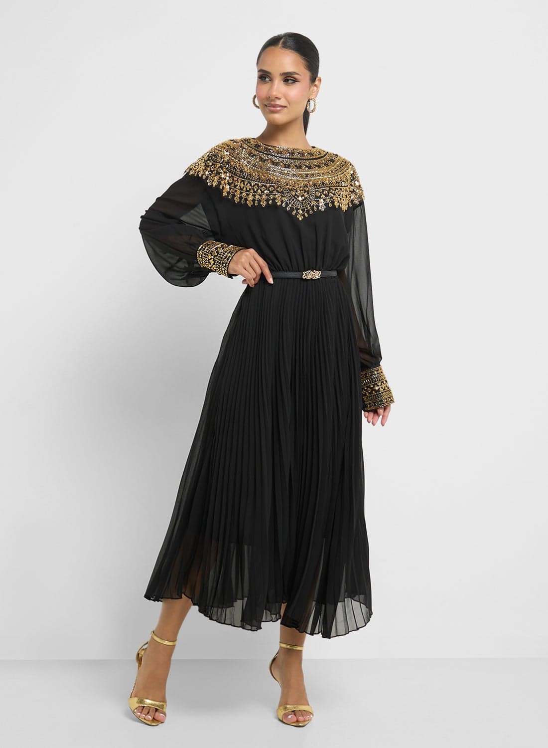Pleated Dress With Embroidery