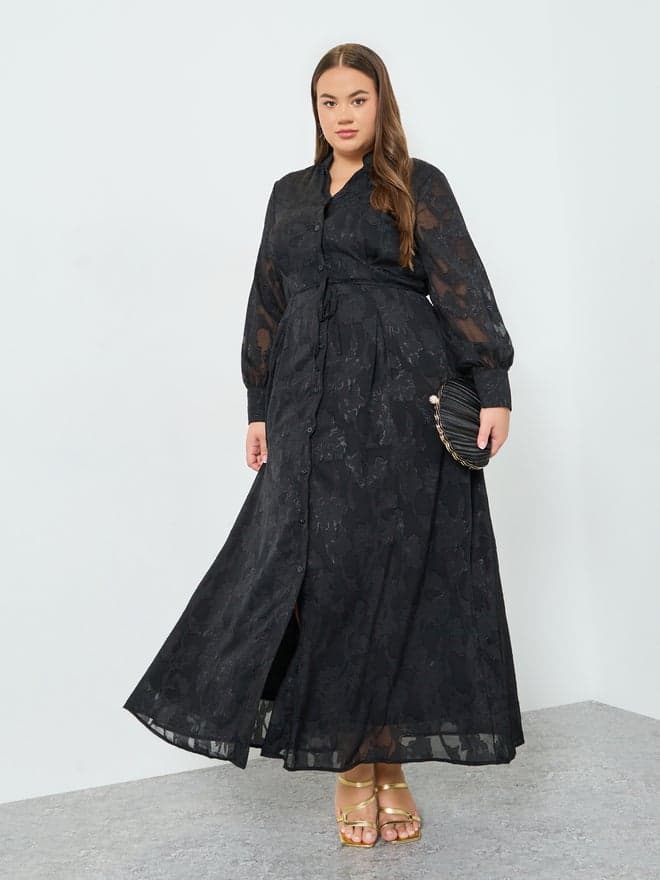 Styli Plus Size Jacquard A-Line Maxi Dress