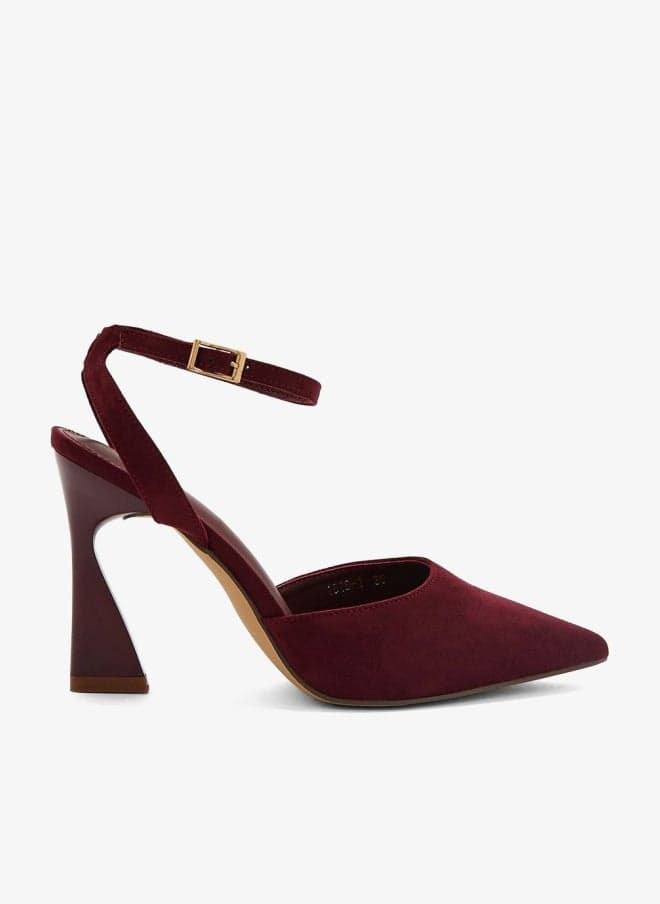 Faux Suede Ankle Strap Pointed Pump