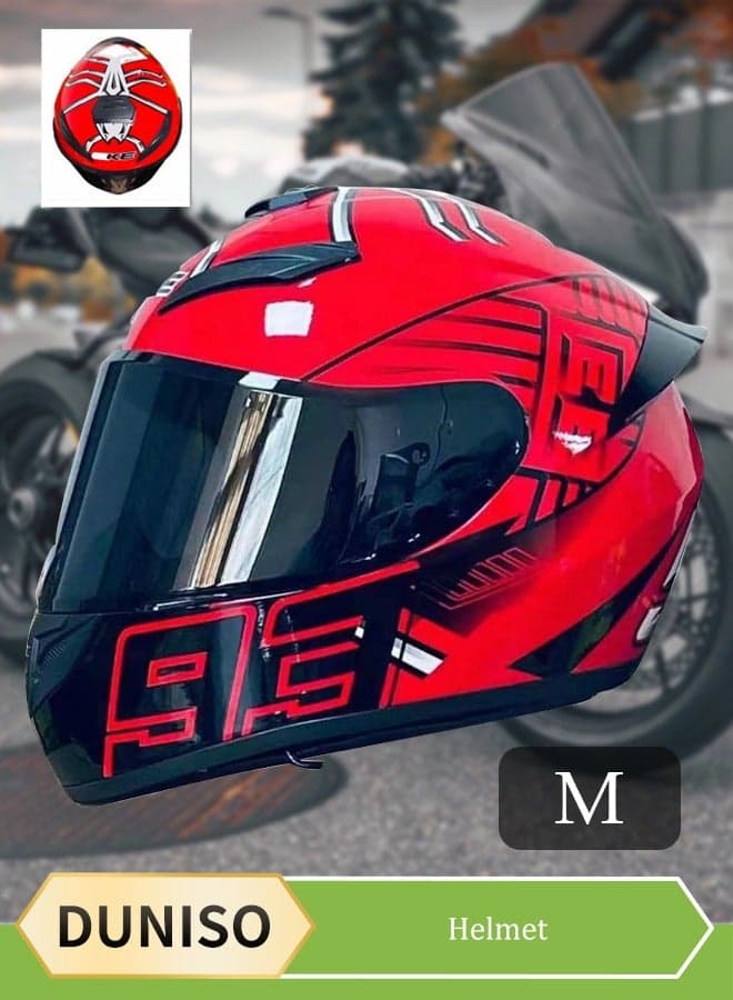 Full face motorcycle helmet, lightweight crash resistant motorcycle helmet, all season cool riding helmet,cycling helmet with black lenses, breathable lining, suitable for both men and women (M)