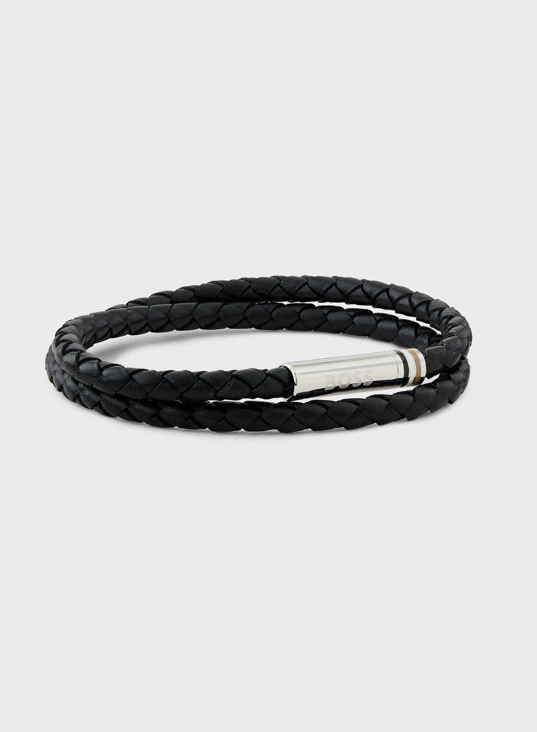 Ares Collection Bracelet For Men With Double-Wrap Braided Black Leather - 1580489M
