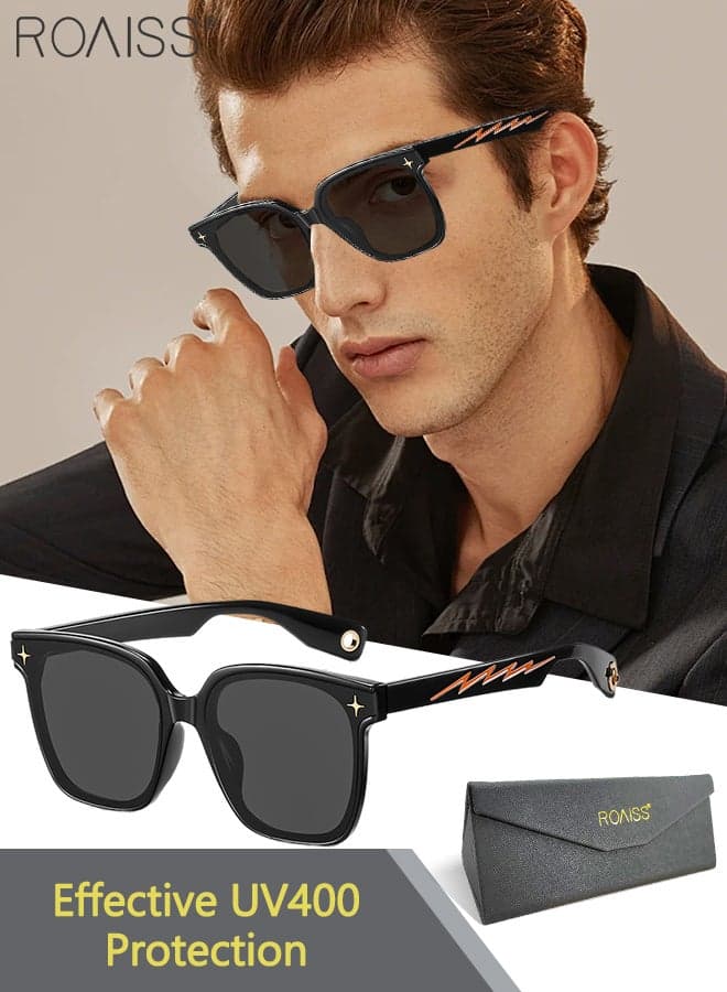 Square Sunglasses for Men Women, UV400 Protection Sun Glasses with Star Decoration, Fashion Sun Shades for Shopping Party Travel with Glasses Case, 66mm