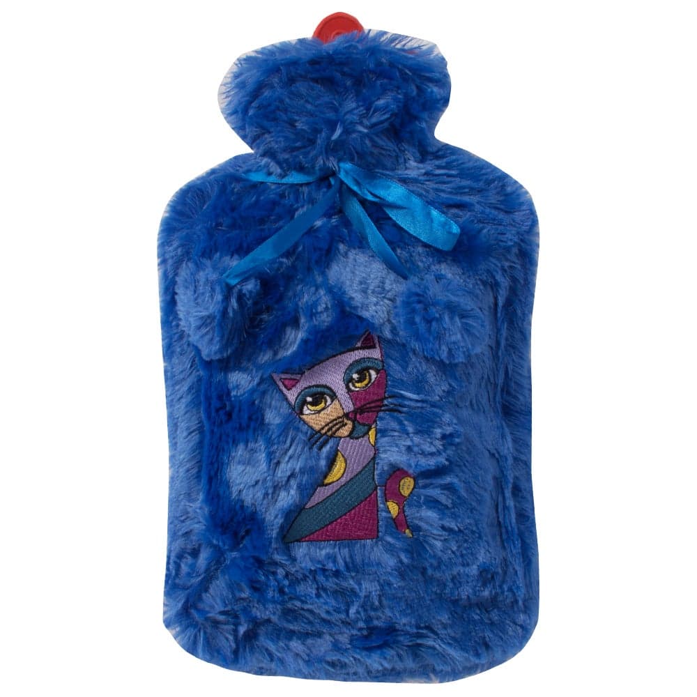 2L Large Hot Water Bag with Soft Plush Cover, Cold & Hot Compress, Washable Hot Water Bag for Cramps, Neck and Back Pain, Feet and Shoulders, Navy Blue
