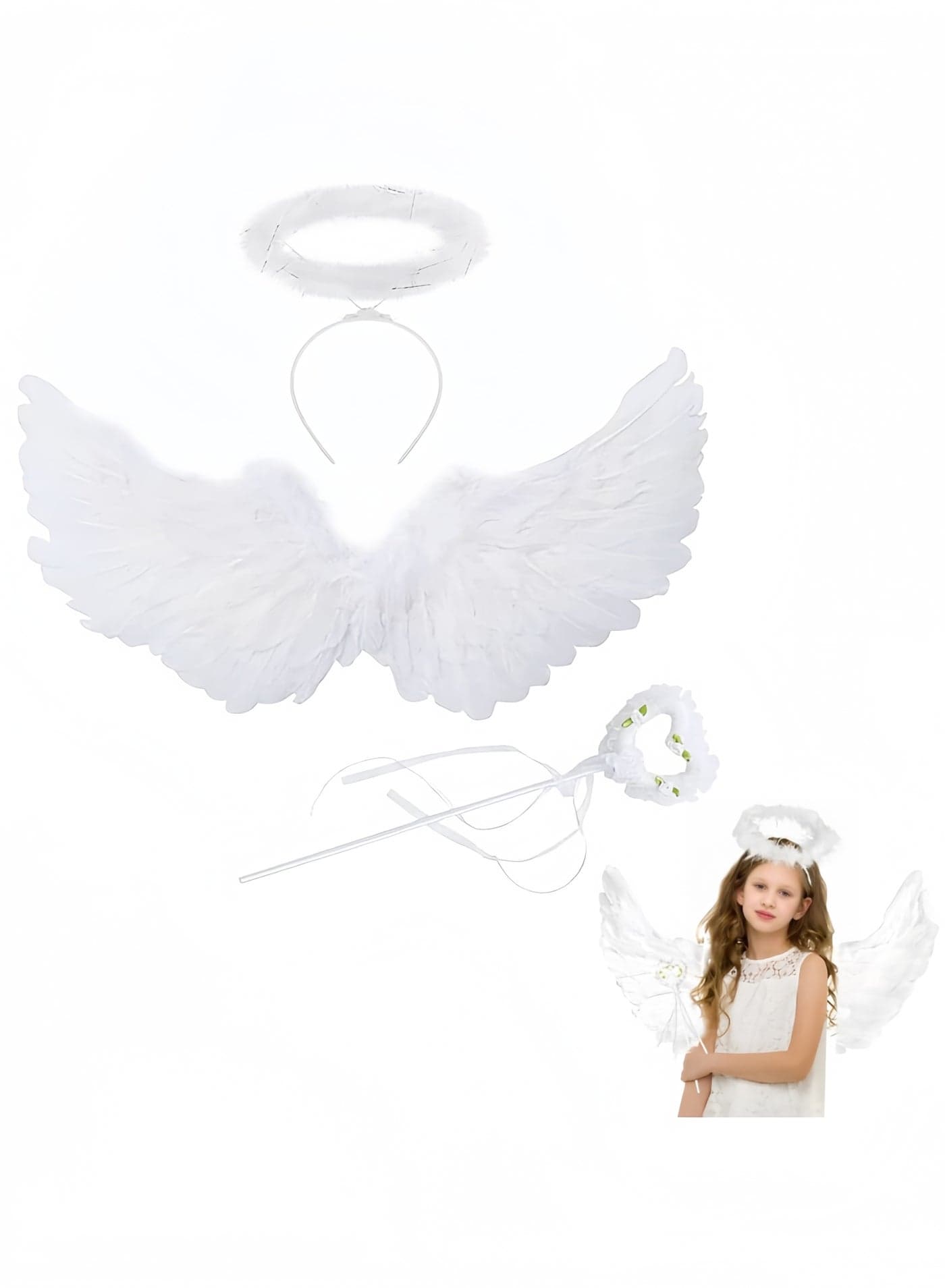 3-Piece Wings Costume Feather Wings and Halo