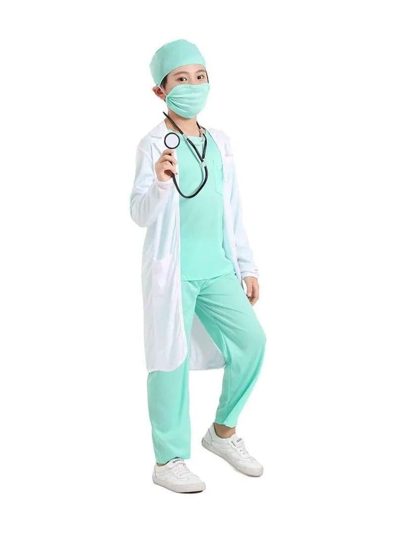 UKR Kids Doctor Costume Set – Lab Coat, Stethoscope & Surgical Mask for Role Play, Ideal for Ages 9-11 (135-150 cm), Imaginative Fun & Dress Up (Large)