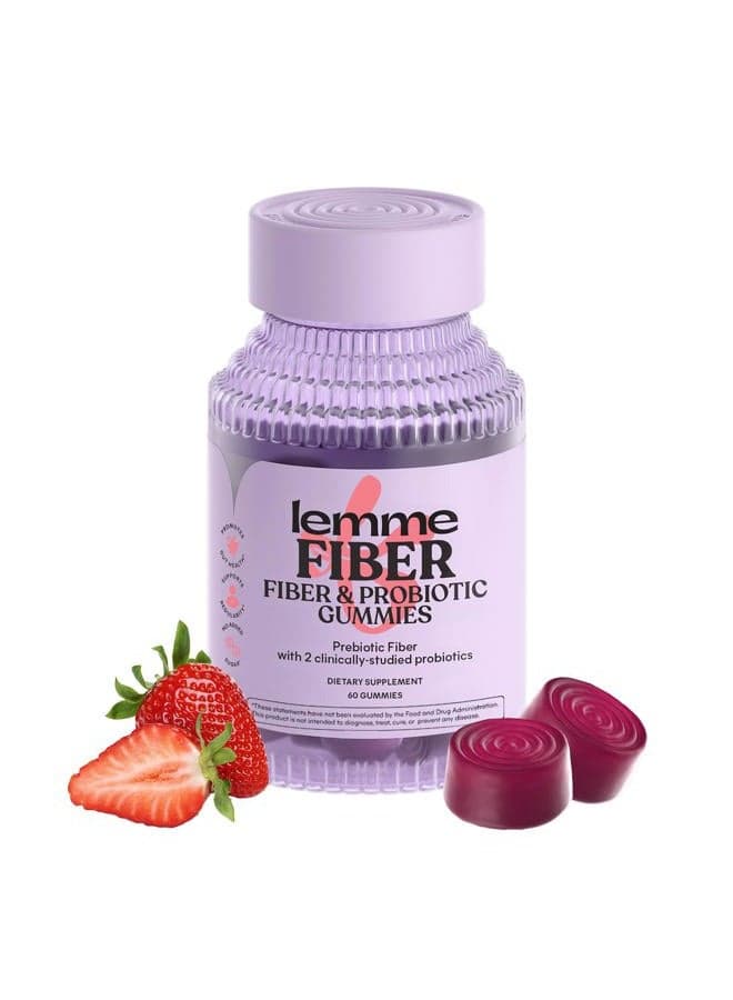 Fiber & Probiotic Gummies for Adults, Promotes Regularity & Digestive Health, No Sugar Added Strawberry Flavor, 4g Prebiotic Fiber & Clinically Studied Probiotic Strains, (60 Count)