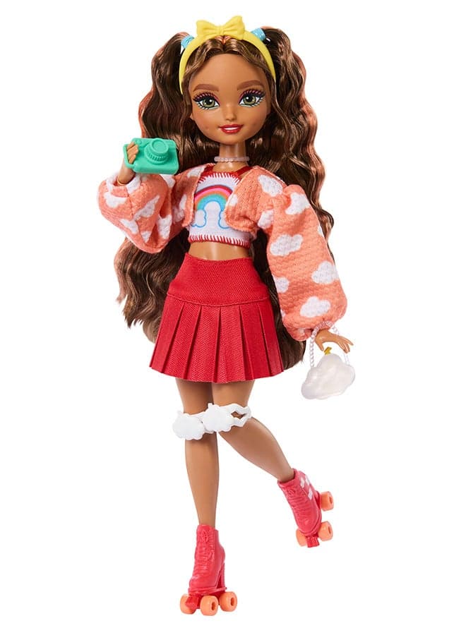 Dream Besties Doll and Accessories, Teresa Posable Roller Skating Fashion Doll with Brown Hair, 9Video Game Themed Pieces