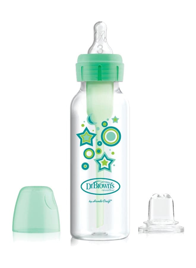 8 Oz/250 Ml Anti-Colic Pp Narrow Options+ Bottle To Sippy Starter Kit, Green Stars (+L3 Nipple)