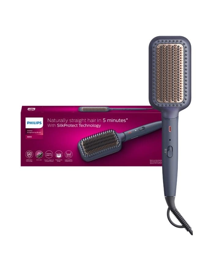 Heated straightening brush BHH885/03 | Naturally straight hair in 5 minutes|Ionic Care|Argan Oil infused Ceramic Coating|3 Temperature modes|Triple bristle detangles & protect the scalp Multicolour
