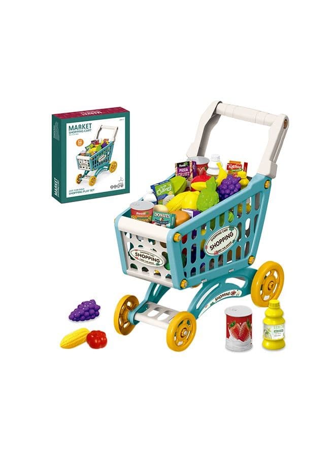 56-Pieces Role Play Market Shopping Cart Toy Set - Green