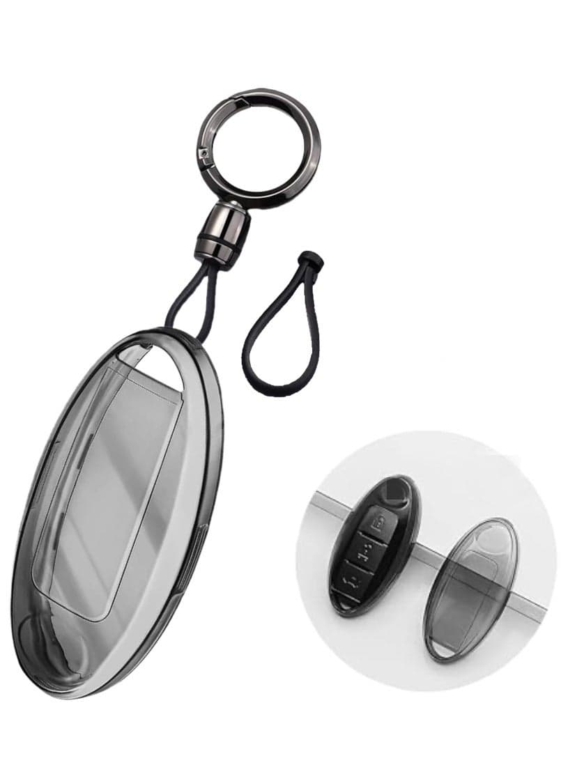 OUYoo Compatible with Nissan Key Fob Cover Altima Maxima Rogue Armada Pathfinder Compatible with Infiniti Key Fob Cover Black TPU Protector Car Key Chain Holder Case Accessories,Smart Remote 2/3/4/5 Button.