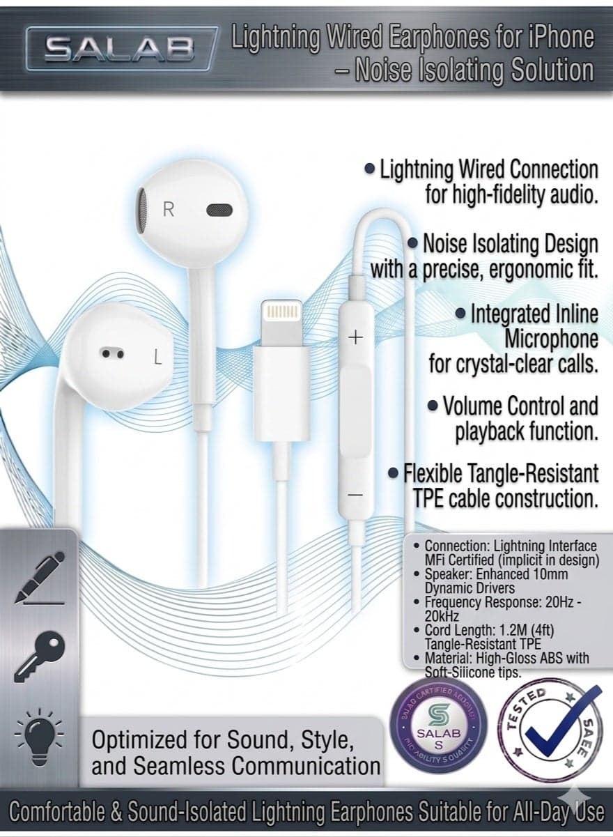 Lightning Wired Earphones for iPhone – Noise Isolating Headphones with Mic & Volume Control | Compatible with iPhone 14/13/12/11/X/8/7 (Mini, Pro, Pro Max, XS Max) (Lightning)