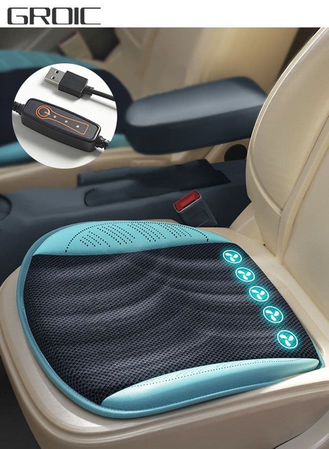 Cooling Car Seat Cushion with 5 Fans and USB Port, 12 V Cooling System for Summer Driving Cooling Seat Covers for All Car Seats, 3 Cooling Levels Breathable Seat Cover Air Cooler Car Seat