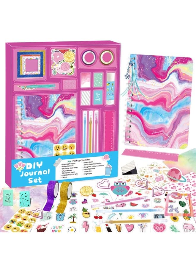 DIY Journal Kit – Purple Diary Set with 70-Page Journal, Stickers, Sticky Notes, Bookmarks & Tassel Pendant – Scrapbook & Stationery Craft Box for Kids Age 4+ – Creative Gift for Girls & Boys