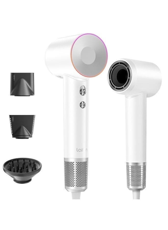 Laifen Swift Special Hair Dryer, High Speed 200M Ionic Blow Dryer with 110, 000 RPM Brushless Motor for Fast Drying, Hairdryer with Magnetic Nozzles, Low Noise Hairdryer for Women & Men, Lightweight,White