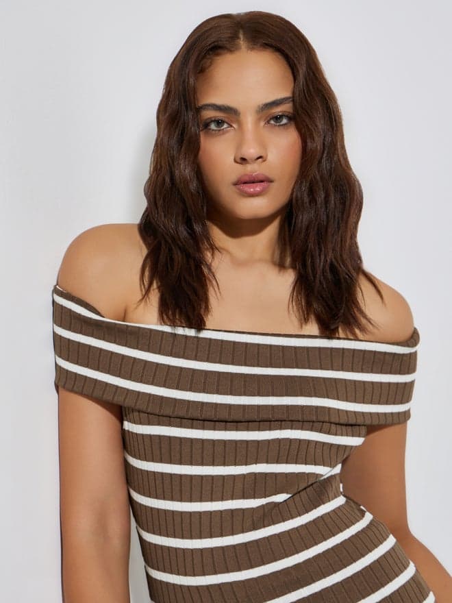 Striped Off Shoulder Knit Top