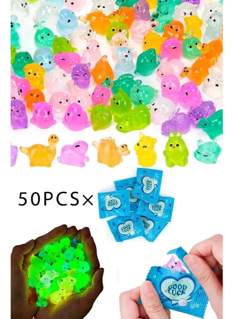 50 Resin Mini Blind Bag Dolls, various Cute 3D Cartoon animal toys, Luminous, Glowing Small animal Surprise Blind Boxes