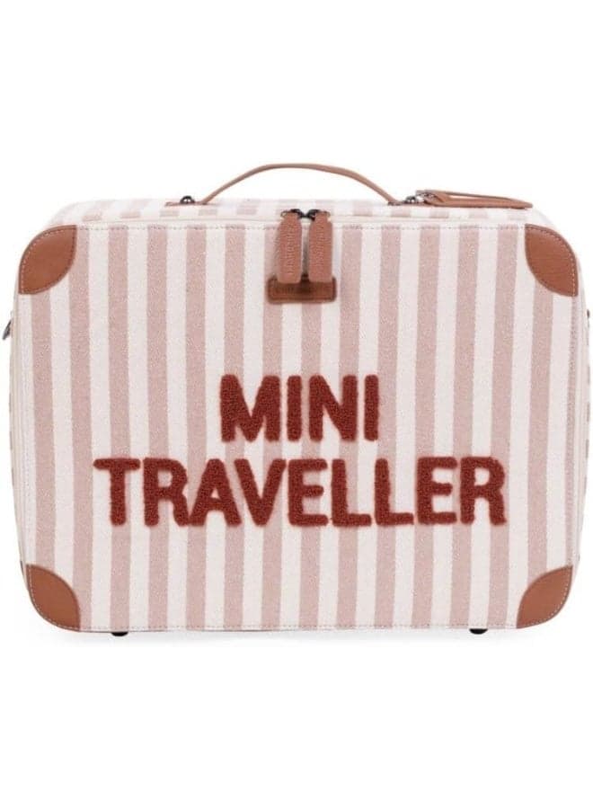 Childhome Stripes Mini Traveller Kids Suitcase, Nude/Terracotta