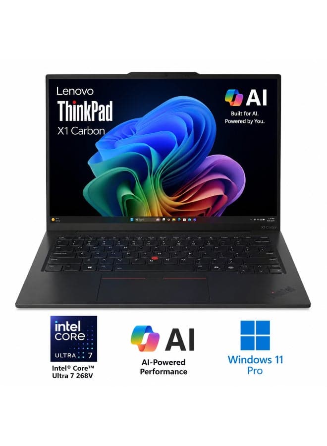 ThinkPad X1 Carbon Gen 13 Aura Edition Laptop, 14" WUXGA IPS 500 Nits Anti-Glare Display, Intel Core Ultra 7 268V, 32GB LPDDR5X RAM, 1TB SSD, Intel Arc 140V Graphics, Windows 11 Pro | 21NS005UUS English Carbon Fiber Black
