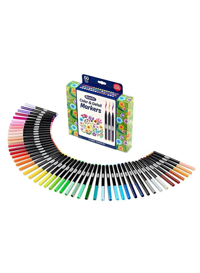 Color & Detail Marker Set – 50 Dual-Tip Art Markers for Adults & Teens, Graphic and Fine Tips, Ideal for Drawing, Hand Lettering & Coloring