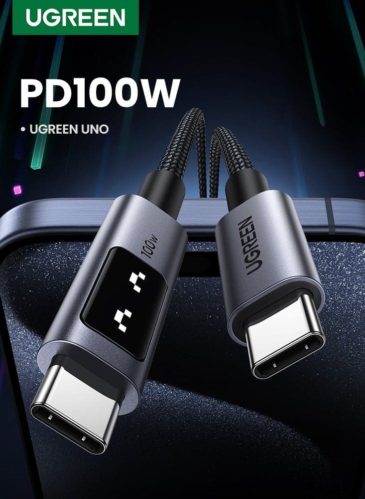 UGREEN UNO Type C Cable 100W 2M Braided USB C Cable Fast Charing Durable and Unique with LED indicator Compatible With iPhone 16 15 Series Samsung Galaxy S24 S23 Z Flip 6 5 Macbook Pro Air Mini iPad 2M-UNO