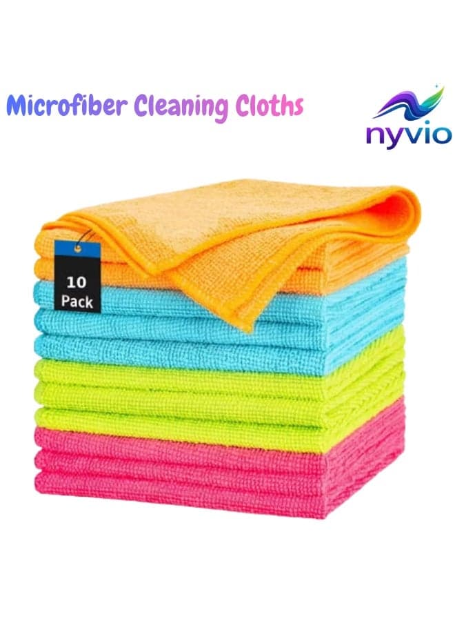 Microfiber Cleaning Cloths |10 Pack All-Purpose Soft & Absorbent Towels | Durable, Lint-Free, Streak-Free Rags for Kitchen, Home Appliances, Washroom, Car & Furniture Cleaning | Reusable & Quick-Dry