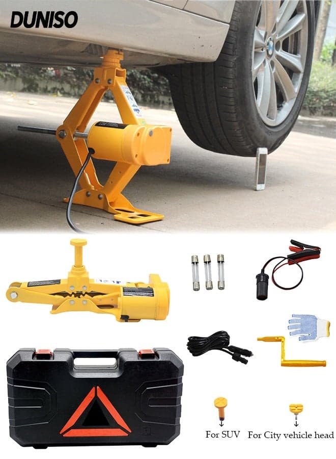 3 Ton Electric Jack with Carrying Case and Wireless remote control,12v Scissor Lift Jack for Tire,Portable Emergency Car Tools(Yellow)
