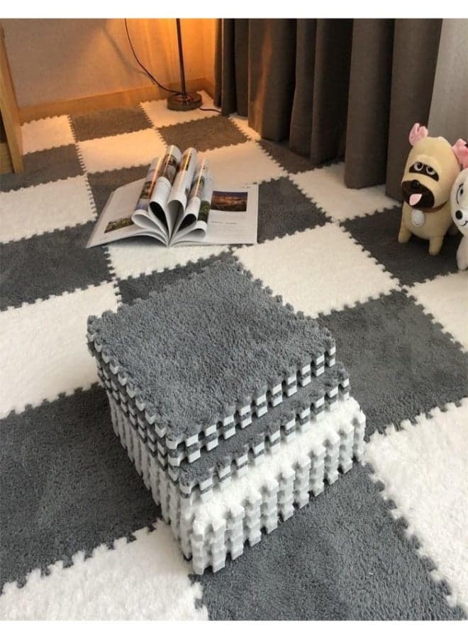20 Pcs Plush Puzzle Foam Floor Mat,Interlocking Foam Mat Floor Tiles,Comfort Foam Padding,Soft Plush,Non-Slip,Easy to Clean,30x30x1cm for Home Decor/Playroom/Bedroom/Gym(10 Pcs White +10 Pcs Gray)