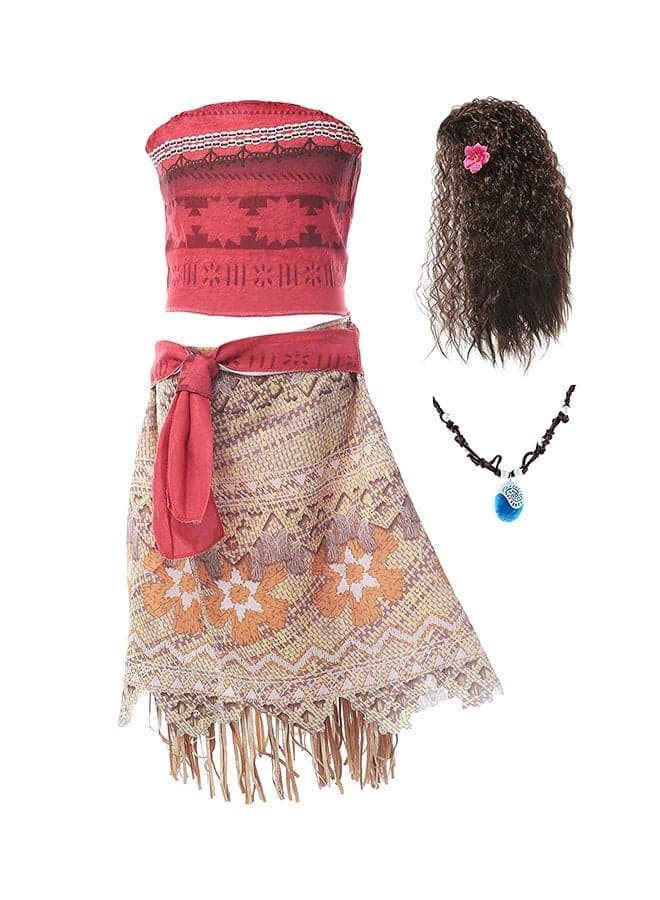 Muababy Moana Girls Adventure Outfit Cosplay Costume Skirt Set With Wig