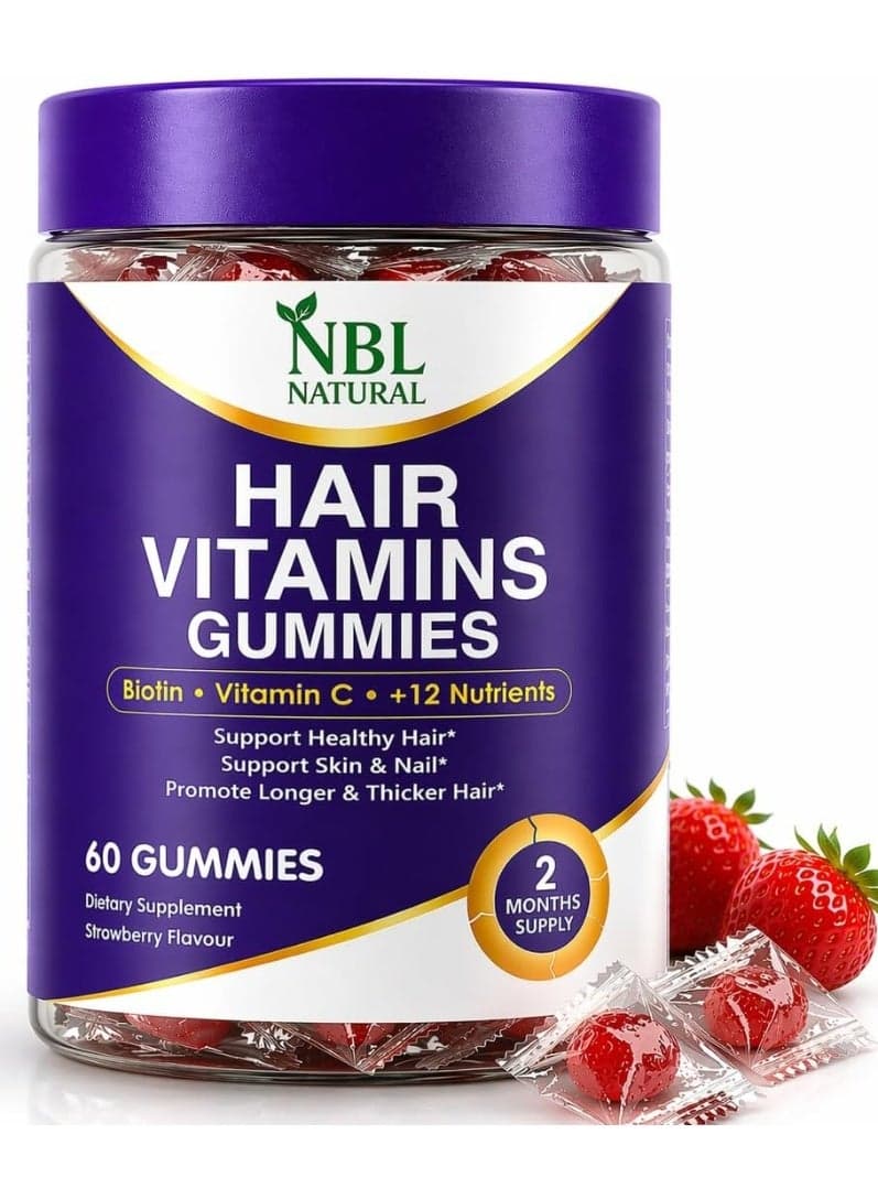 Hair Vitamins 60 Gummies Supplement With Vitamin C, Biotin & Folic Acid For Men Women's