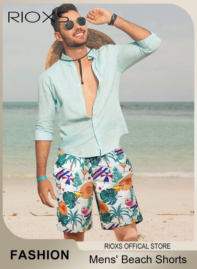 Men's Swim Trunks, Loose Fit Quick Dry Swim Shorts with Pockets and Elastic Waistband, Breathable Printed Swimwear Board Shorts with Striking Patterns, Fashionable Casual Bathing Shorts, Suitable for Swimming, Beach Surfing, Running, Ball Sports, Relaxing at Home, and Beyond.