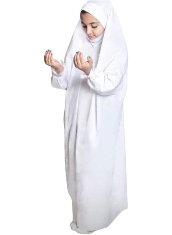 White Islamic Prayer Dress Young Girls– Full Coverage Modest Namaz Outfit best for Madrasa