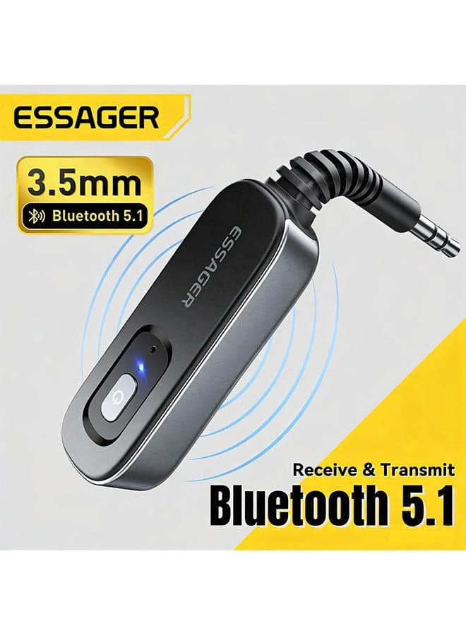 Bluetooth Car Adapter, Bluetooth 5.1 Adapter, 2-in-1 Transmitter and Receiver with 10m Range, Wireless Audio Adapter for Car, Home Stereo, Wired Headphones and Gaming, Grey